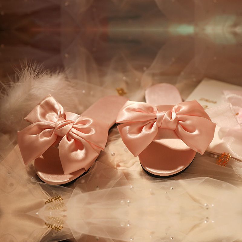 Bowknot New Wedding Bridesmaid Slippers For Women New Wedding Satin Red Slippers Wedding Bride Dressing Gown Matching Shoes For Women_vogvips.com