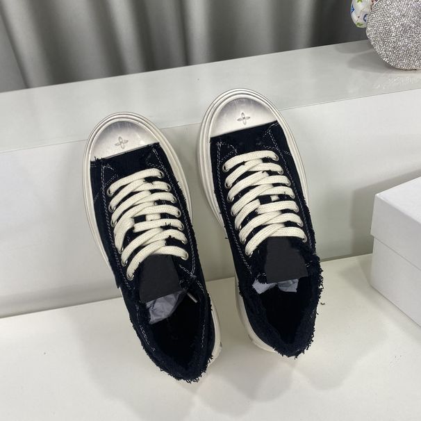 Cross Flower Canvas 2025 Summer Fashion New Round Toe Embroidered Height Increasing Sneakers Women's Casual Dirty Shoes_vogvips.com