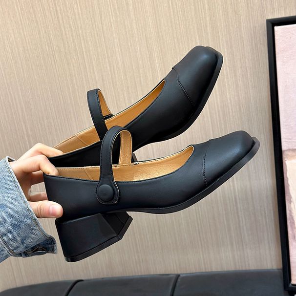 French Thick Heel Small Leather Shoes Women's Spring Fashion Versatile Retro British Style Light Mouth Buckle Single Shoes_vogvips.com