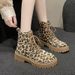 Autumn And Winter Leopard Martin Boots Women's New European And American Thick Sole Fashion Round Head Lace Up Fashion Short Leather Boots_vogvips.com