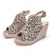 Women's Shoes New Wedge Heel Thick Bottom Fish Mouth High Heel Sandals Open Toe Women's Leopard Print Straw Rope Bottom Large Size Shoes_vogvips.com