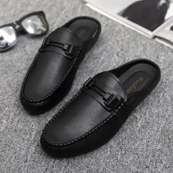 Leather Men Half Slippers Summer Breathable Mens Casual Shoes Slip-on Lazy Driving Shoes Comfortable Walking Loafers Moccasins_vogvips.com