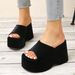 Women's Shoes Large Size Women's Thick Soled Sandals Wedge Heel One Strap Sandals Heightening Sandals_vogvips.com