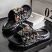 Casual Graffiti Slippers, Men's New Style, Dissolved Thick Bottom, Versatile, Height Increasing, Super Hot One Word_vogvips.com