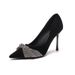 Black Bow Rhinestone Design Super High Heels Spring Summer 2025, Not Tiring For Feet, Pointed And Slim Heels, Versatile_vogvips.com