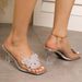 New Floral Chunky Heel Sandals For Women, Transparent Strap High Heels With Rhinestone Bow, Peep-toe Open-toe Trendy_vogvips.com