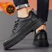 Men's Winter Versatile Casual Leather Upper With Fleece For Warmth, Trendy British Business Anti-Slip Workwear Shoes For_vogvips.com