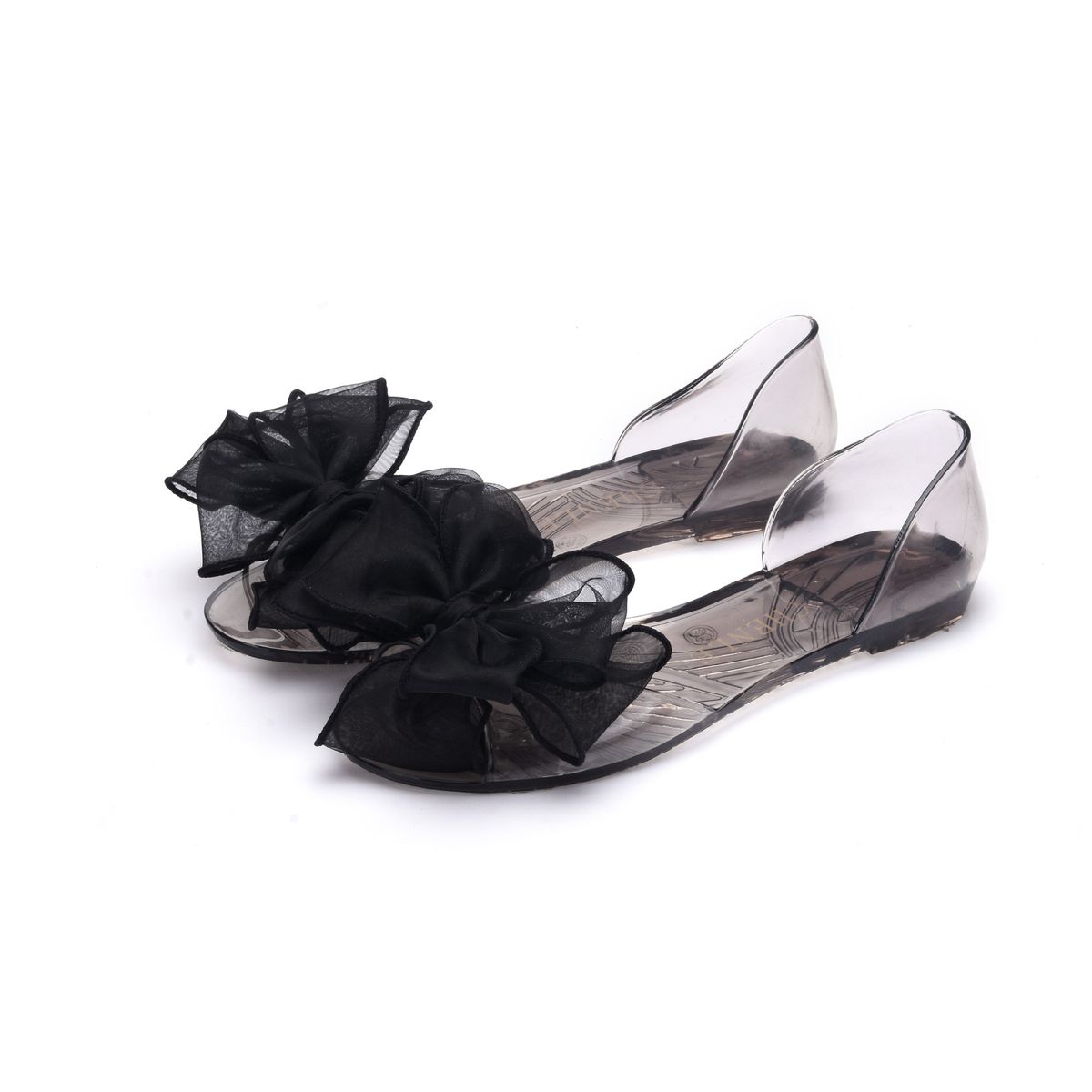 Heli Shark Women's Summer Fashion Peep-Toe Lace Large Flower Bow Flat Sandals Plastic Jelly Beach Shoes_vogvips.com