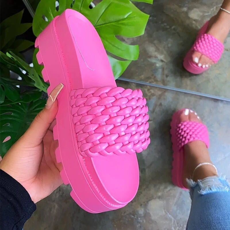 plus Size Women's Platform Sandals Slippers Woven Thickened Summer Style in Stock_vogvips.com