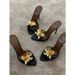 Women Black Genuine Leather Gold Metal Flower Open Toe Shallow Slip On Stiletto Heel Slide Slippers Sandals_vogvips.com