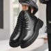 Retro Thick-soled Heightened Medium-help Tooling Boots, Fleece Lace-up Martin Boots_vogvips.com