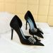 6168-H3 European And American Style High-heeled With Thin Heels, Shallow Cut, Pointed Toe, Side Cut-out Fabric Design,_vogvips.com