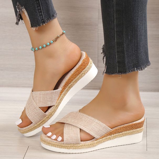 Women's Shoes Large Size Women's Thick Bottom Wedge Heel Cross Strap Fish Mouth Sandals Casual And Comfortable_vogvips.com