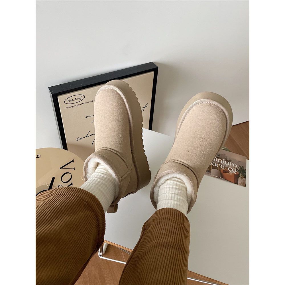 2022 Autumn Winter New Versatile Round Toe Snow Women's Platform Cotton Shoes Internet Celebrity Ins Thick Sole Short_vogvips.com