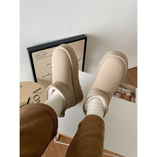 2022 Autumn Winter New Versatile Round Toe Snow Women's Platform Cotton Shoes Internet Celebrity Ins Thick Sole Short_vogvips.com