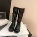 Grape Mom Autumn Winter New Motorcycle Miu Fashionable Belt Buckle Retro Chunky Heel Mid-Calf Riding Boots For Women_vogvips.com