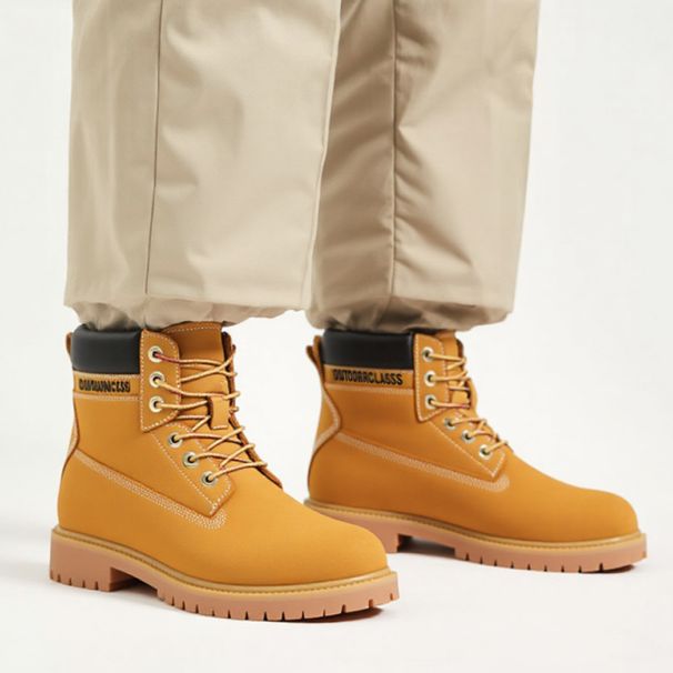 Premium Full-Grain Leather Unisex High-Top Work Boots - Waterproof Slip-Resistant Rugged Martin Boots For Men & Women (Yellow)_vogvips.com