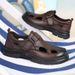 Summer Closed-Toe Velcro Hole Genuine Casual Hollow Sandals Non-Slip Breathable Dad Thick Sole Leather Shoes For Men_vogvips.com