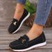 Autumn Women's Wide Width Loafers - Metal Chain Decor Flat Platform Casual Slip-On Shoes_vogvips.com