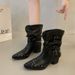 Mid-Calf For Women, Black Hot Girl Pointed Toe Studded Slip-On Boo, Fashionable Slimming Chunky Heel V-Cut Western_vogvips.com