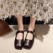 Spring Soft Leather Metal Buckle Small Square Head Retro Flat Heel Single Shoes One-word Buckle Mary Jane Shoes Women's Shoes Flat Shoes_vogvips.com