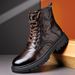 European Warm Series Men's Martin Winter Fleece Lined Warm Thickened Wool Cotton Brown High-top Leather Shoes Workwear Motorcycle Boots_vogvips.com