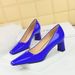6186-1 Style Fashionable And Minimalist High Thick Heels, Shallow Mouth Square Head, Shiny Lacquer Leather Commuter_vogvips.com
