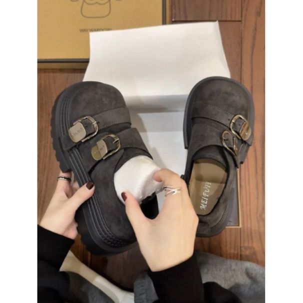 Vintage Versatile Thick-Soled Niche Gray Leather For Women 2026 Spring Fashion Mary Jane Shoes_vogvips.com