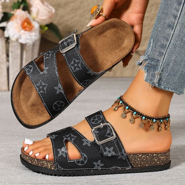 New Summer Boken Thick Soled Men's And Women's Trendy One Line Drag Non Slip Double Button Casual Beach Shoes_vogvips.com