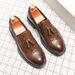 Euro Step Business Large Size 46 Brogue Carved Leather Woven Tassel Slip-On Lazy Formal Shoes_vogvips.com