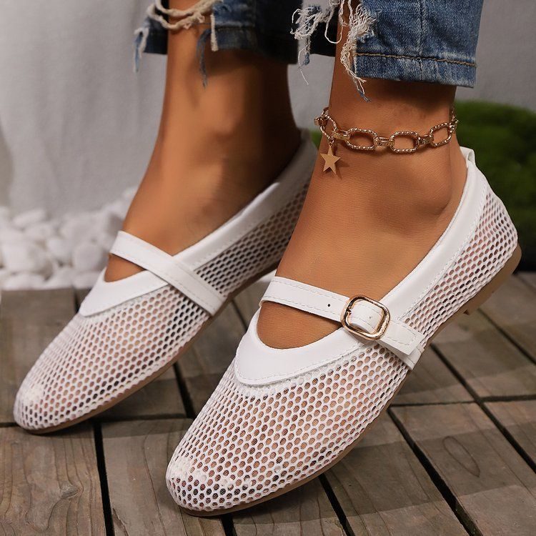 Women's Plus Size Casual Flat Shoes Mesh One Strap Buckle Summer New Style Fashion Versatile Flat Shoes_vogvips.com