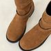 ShoeVault Korean 2025 Autumn New Round Toe Square Heel Belt Buckle Slip-On Simple Knight Niche Short Women Martin Boots_vogvips.com