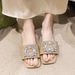 Foreign Trade Plus-size Women's Shoes 2025 Summer New Style Rhinestone Square-toed Slippers Wish European And American Flat For Women_vogvips.com
