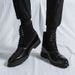 Euro Step British Style Men's Mid-High Top Leather Brogue Business Casual Ankle Fashion Pointed Toe Height Increasing Martin Boots_vogvips.com