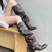 Women's Punk Style Western Cowboy Boots Stacked Knee High Riding Boots Pointed Toe Two-Way Belt Buckle Boots With Anti-Slip Sole_vogvips.com
