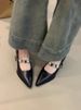 MTX Sheepskin Version~French Pointed Toe Mary Jane Women's Shoes Elegant Metal Buckle One Strap Chunky Heel Pumps Shallow_vogvips.com