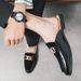 Mens Designer Brand Italian Casual Chain Loafers Leather Luxury Business Men Half Shoes Drop Ship Mules Black Slides_vogvips.com
