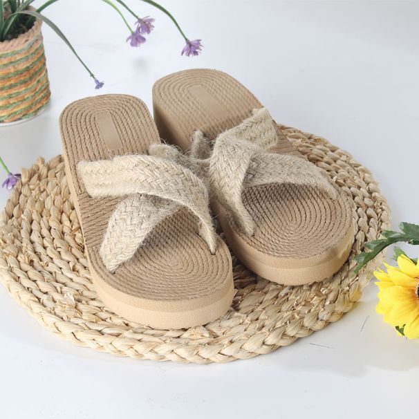 Women’s Shoes New Summer Thick Soled Eva Versatile Slippers For Women To Wear Outside Woven Wedge Heeled Beach Sandals Southeast Asia Lightweight_vogvips.com