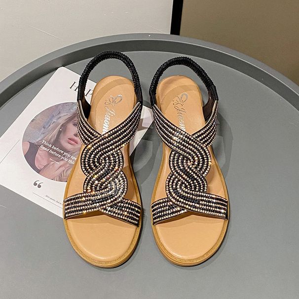 2024 Summer New Fashion Mid Heel Women's Sandals Square Toe Women's Heel Diamond Decorated Slip-On Sandals Women's Shoes_vogvips.com