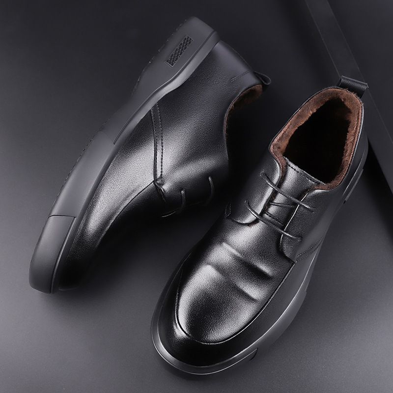 European Warm Series 2025 Autumn New Men's Business Casual Genuine Leather Lace-up Single Fleece Lined Warm Cotton Shoes Winter 3288_vogvips.com