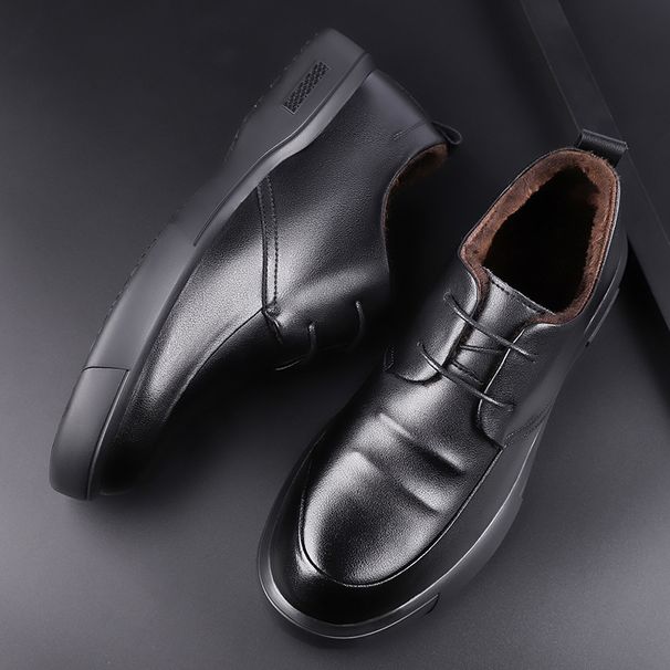 European Warm Series 2025 Autumn New Men's Business Casual Genuine Leather Lace-up Single Fleece Lined Warm Cotton Shoes Winter 3288_vogvips.com