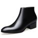 European Warm Series Winter Men Short Genuine Pointed Toe High Top Leather Fleece Lined Boots Height Increasing Men's Shoes_vogvips.com