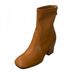 Sheepskin Version~Jang Won-Young's Same Style Belt Buckle Knight For Women, Square Toe, Chunky Heel, Short Zipper Biker_vogvips.com