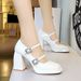 1868-K95 Wind Thick Heel Waterproof Platform Shallow Mouth Square Head Straight Line With Water Diamond Buckle Single_vogvips.com