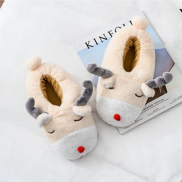 Autumn Winter New Cartoon Christmas Deer Cute Bag Heel Plush Cotton Women Thick Sole Home Wholesale Slippers Men_vogvips.com