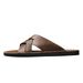Summer Mens Flat Leather Slippers Slides Slip-on Sandals Thin Soles Retro Style Anti-skid Breathable Comfortable Big_vogvips.com