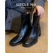 French Retro Thin Boots Women's Martin Boots Autumn And Winter Temperament Foreign Style Square High Heels Short Boots Thick Heel Elastic Single Boots_vogvips.com