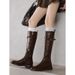 Women's Round Toe Buckle Detail Riding Boots Mid Heel Chunky Heel Knee High Boots With Side Zipper Great For Showing Off Long Legs_vogvips.com