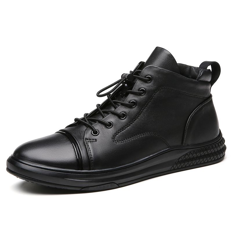 First Layer Cowhide High-top Velvet Thermal Casual Leather Shoes Men's Shoes Men's Mid-top Board Shoes Cotton Shoes Martin Boots_vogvips.com