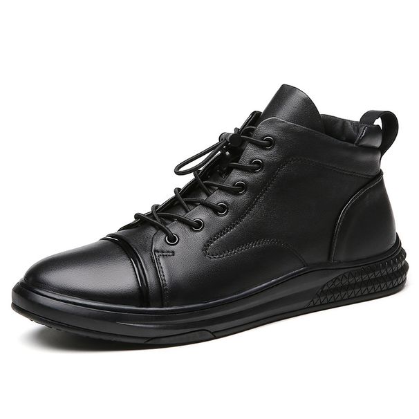 First Layer Cowhide High-top Velvet Thermal Casual Leather Shoes Men's Shoes Men's Mid-top Board Shoes Cotton Shoes Martin Boots_vogvips.com
